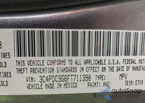 2015 Dodge Journey Sxt from USA, damaged, VIN 3C4PDCBG6FT711390